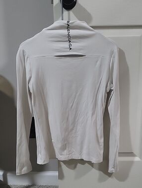 Balenciaga Slim Long Sleeve Top in White with Modern Cut Out